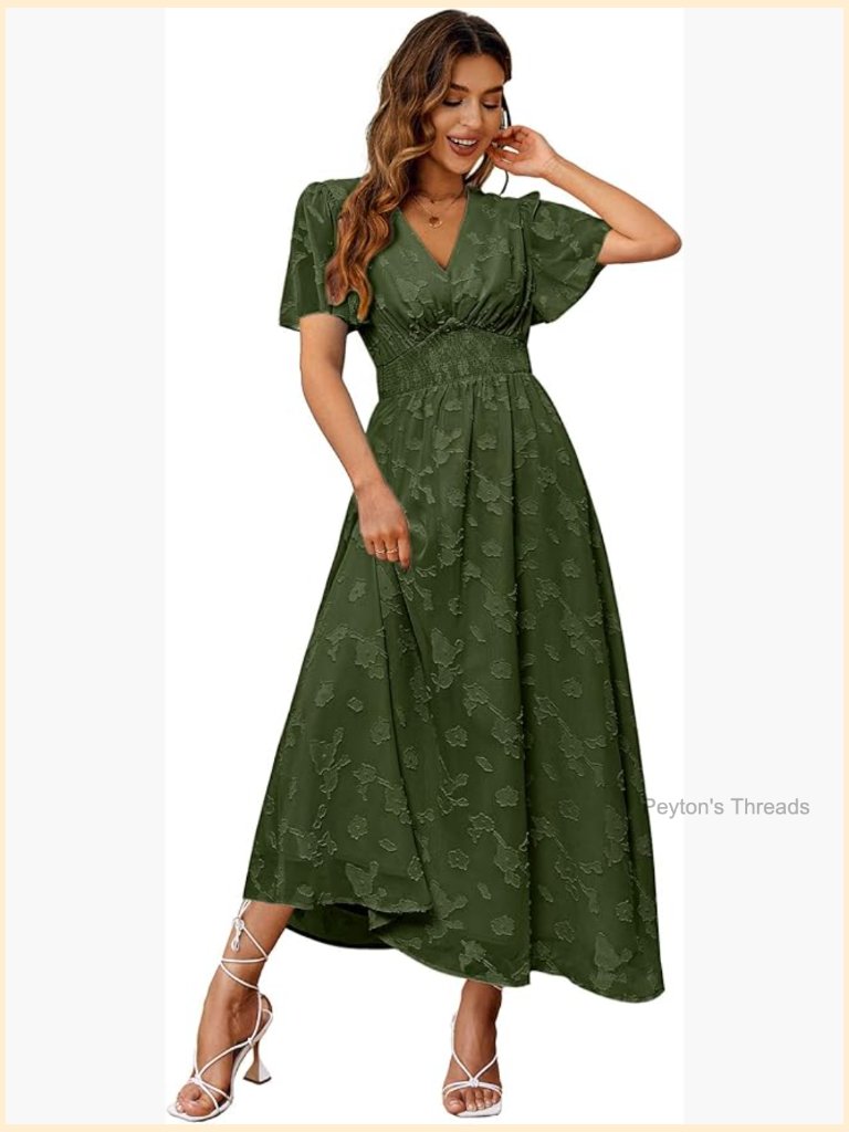 Women's Flowy Boho Floral Maxi Dress V-Neck Short Sleeve Smocked Waist Casual